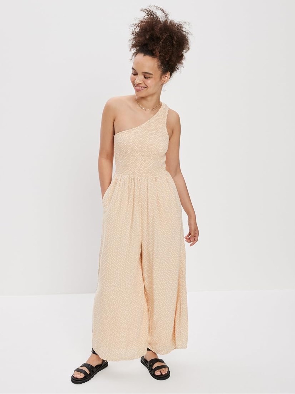 American Eagle Smocked one - shoulder jumpsuit XS